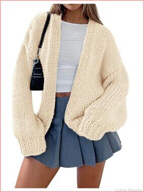 Chunky Knit Open Front Cardigan Sweater for Women Fall Layering